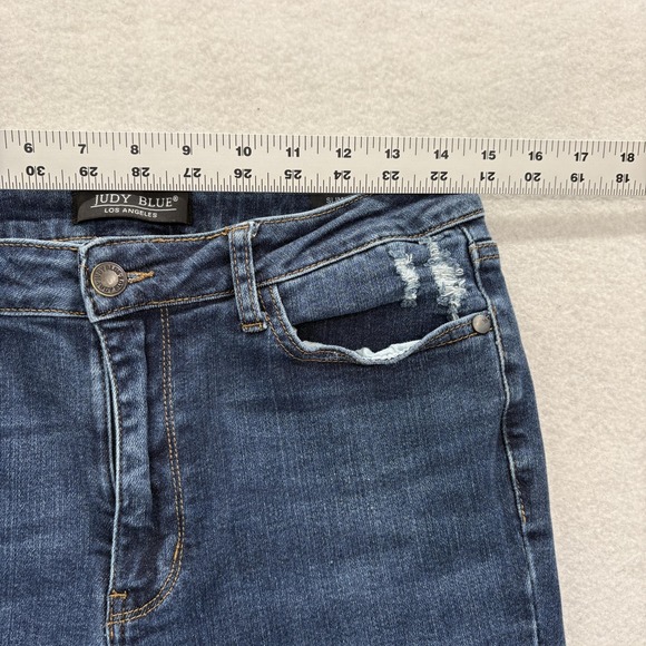 Judy Blue Jeans Womens 9/29 Blue Slim Bootcut Distressed Raw Hem Stretch Denim - Picture 6 of 12